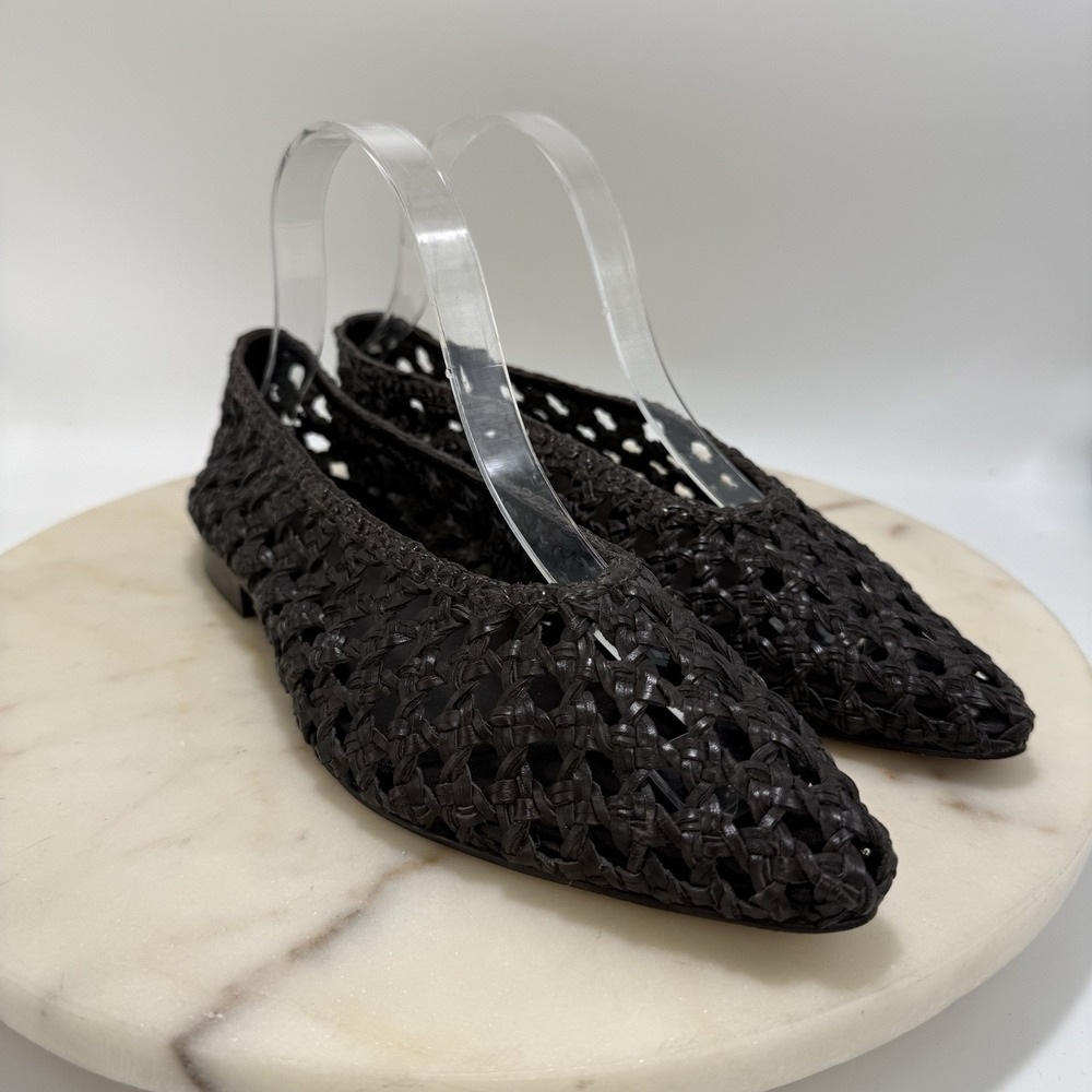 Madewell Womens The Ruth Ballet Flat in Woven Brown Dark Carob Leather Size 9